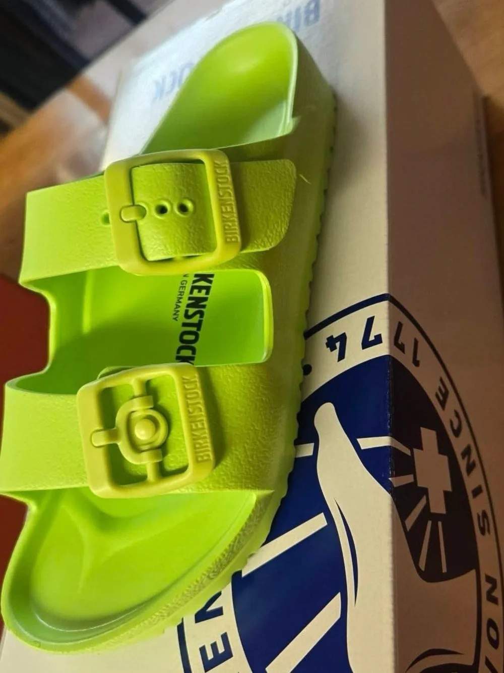 Birkenstock Kids Lime Green Arizona EVA Slide Sandal, Size 2Y